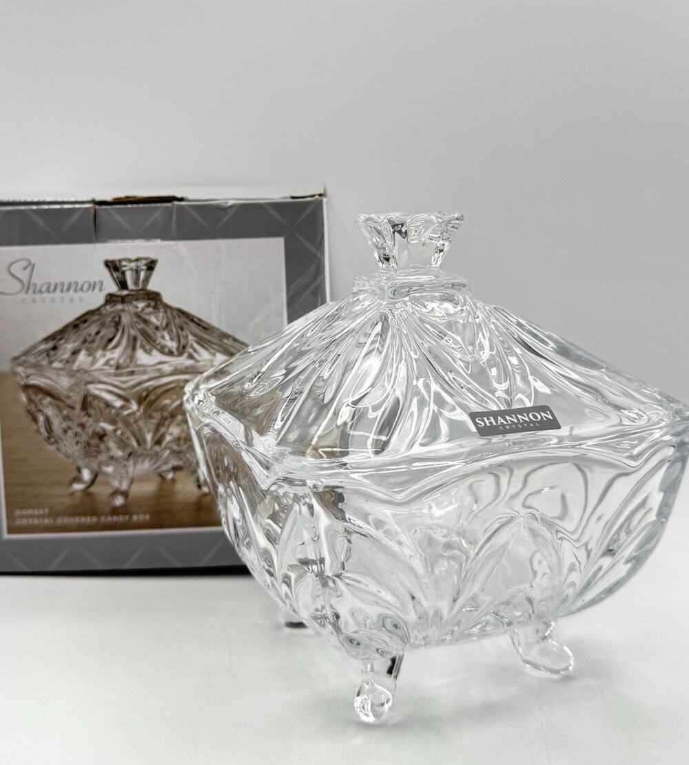 Godinger Shannon Crystal Dish & Lid Glass Bowl Candy Box Decor Footed 5.5" New